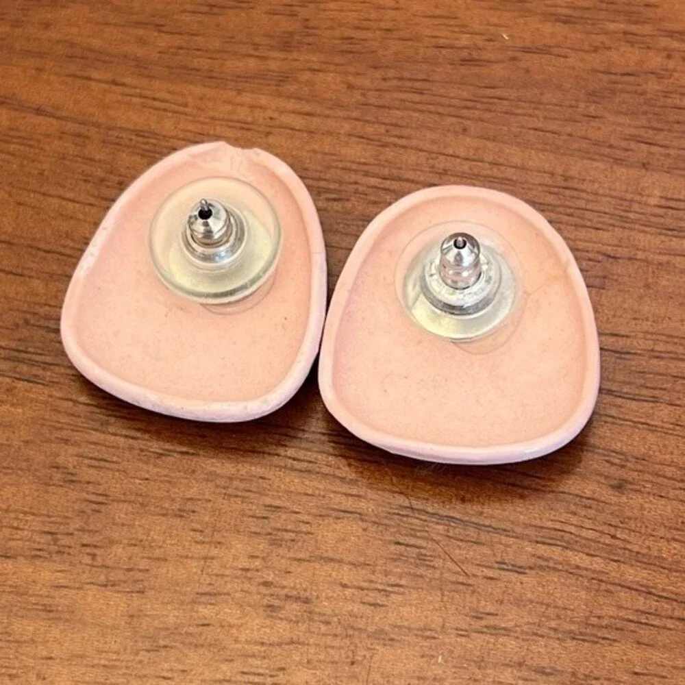 80s Vintage Button Earrings Oversized Light Pink Handmade Studs